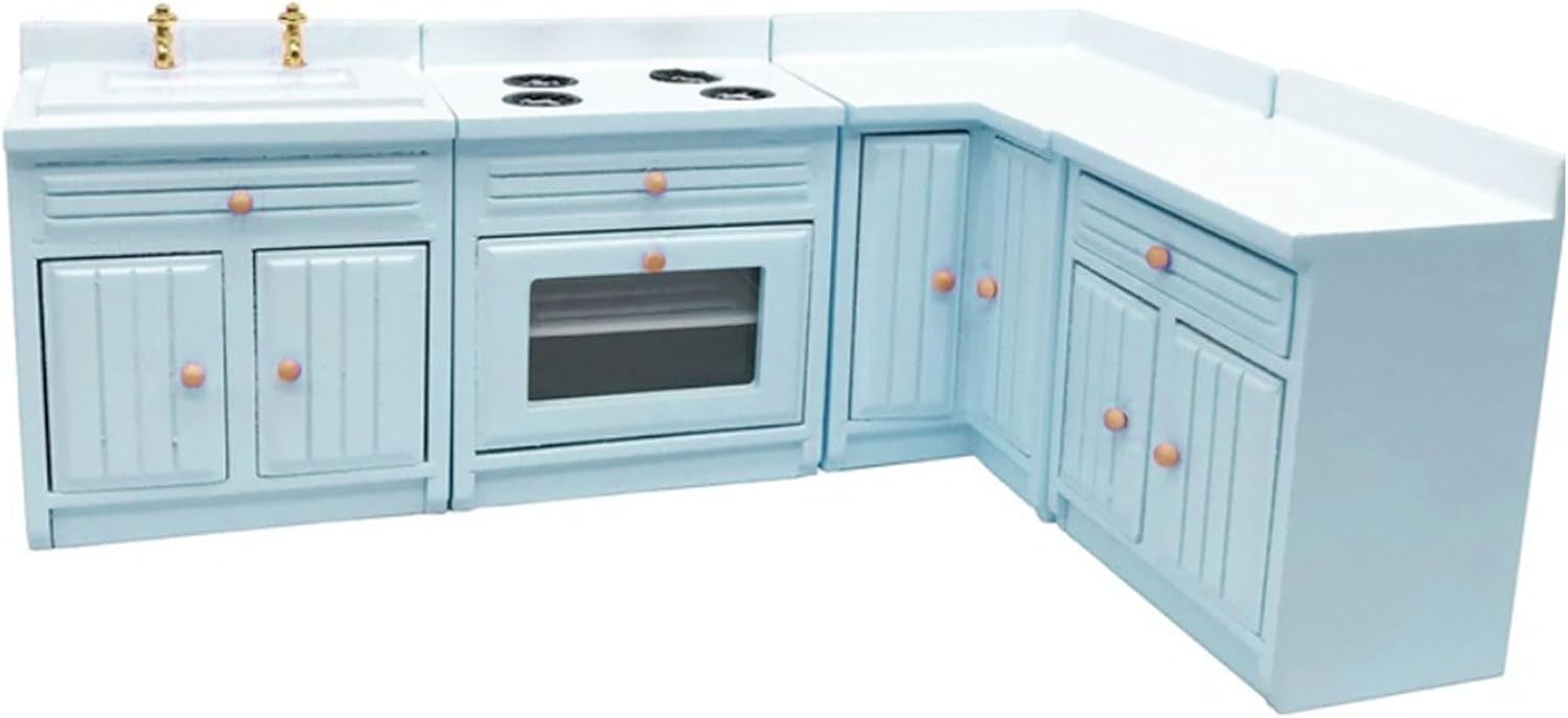 1/12 Dollhouses Furniture Wood Kitchen Cabinet with Sink and Cooking Stove for Interactive Fun Collectible Toy Dollhouses Toy