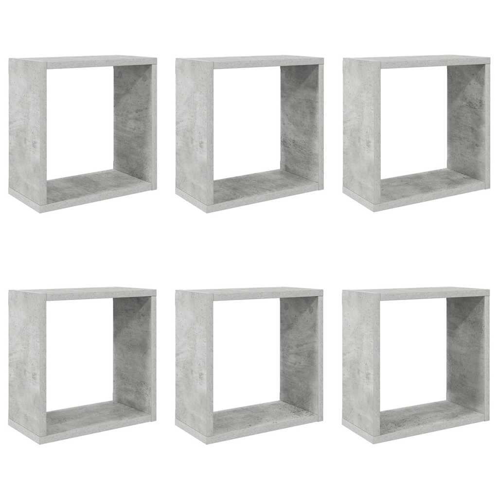 vidaXL 6x Wall Cube Shelf Home Living Room Bedroom Furniture Set Shelving Ledges Storage Wall Hanging Floating Shelf Cube Organiser Concrete Grey