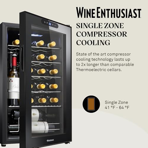 Image of Wine Enthusiast 24-Bottle Compressor Wine Cooler w /Upright Bottle Storage - Freestanding 2.4 Cu. Ft. Wine Refrigerator, LED Digital Control Panel, Energy-Efficient Cooling of 41-64F
