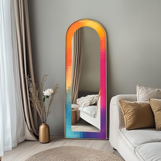 23,5’’W x 67’’H PixelGlow Fusion – Abstract Floor Mirror Arched Full Lenght Mirror - Arch Full Body Stained Floor Mirror with Black Frame with Silver Frame