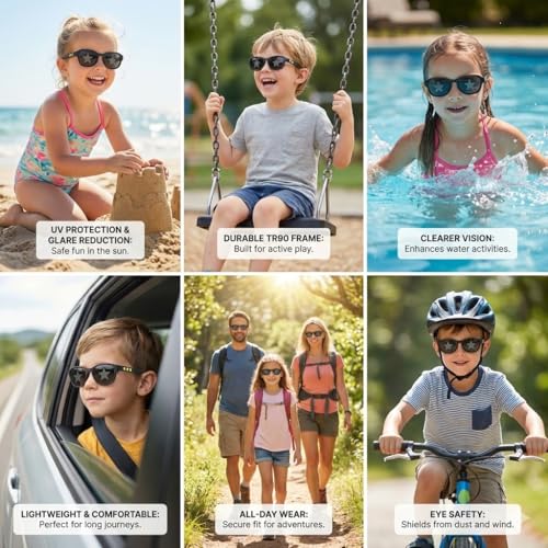 Image of SMILEYWORLD Kids Sunglasses Polarized UV400 Protection for Boys Girls Flexible Unbreakable Lightweight Shatter-Resistant
