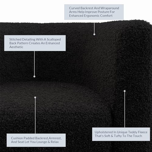 Image of BELLEZE Living Room Chair, Teddy Polyester Accent Barrel Chair, Club Tub Sofa Chair for Bedroom, Corner Chair with Flared Legs and Cozy Soft Padding - Highland (Teddy Black)