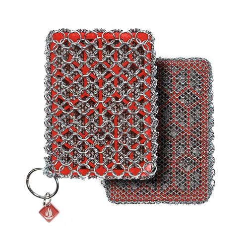 Image of Knapp Made Combo Chainmail Cast Iron Scrubber with Silicone Core - Heavy Duty Rings and Fine Chainmail Rings -Premium Cast Iron Cleaner Chainmail Scrubber -Perfect for Cast Iron Cookware,Skillet,Woks