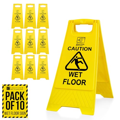 Pack of 10 Wet Floor Sign - Heavy Duty Foldable Warning Signs Wet Floor Signs Yellow - Prevents Accidental Slipping Warning Floor Sign for Restaurant Shopping Mall Restroom Office - Pack of 10