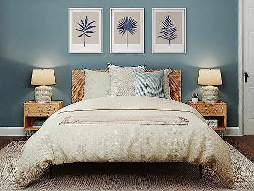 Kate and Laurel Sylvie Muted Tan and Blue Colorblock Botanical Palm Framed Canvas Wall Art by The Creative Bunch Studio; 18x24 White; Simple Modern Botanical Wall Decor Art - Image 3