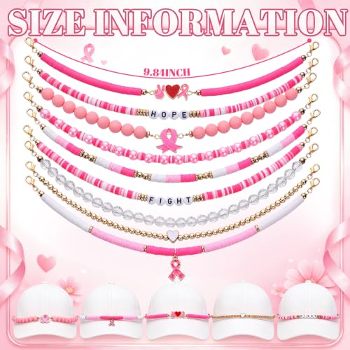 Image of Geyoga 9 Pcs Breast Cancer Awareness Trucker Hat Chains Pink Trucker Hat Charms Women Man Bill Decoration Detachable DIY Metal Chain for Mesh Baseball Cap