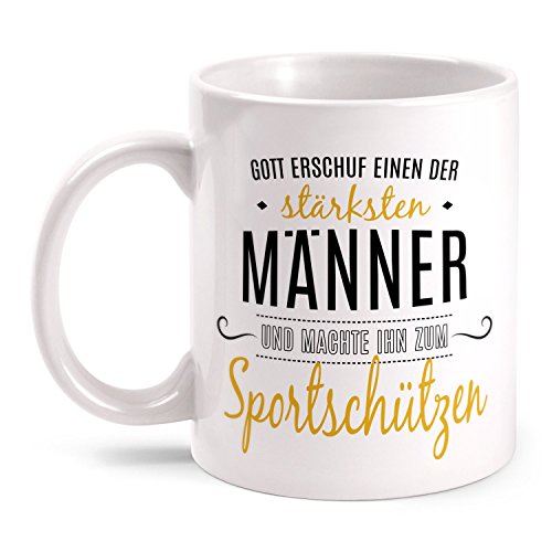 Fashionalarm Tasse Gott erschuf Sportschützen beidseitig Bedruckt mit Spruch | Geschenk Idee Sportschütze Schießsport Schießen Hobby Freizeit, Weiß
