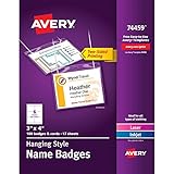 Avery Customizable Name Badges, 3' x 4', 100 per Pack, 5 Packs, 500 Badge Holders with Cords and...