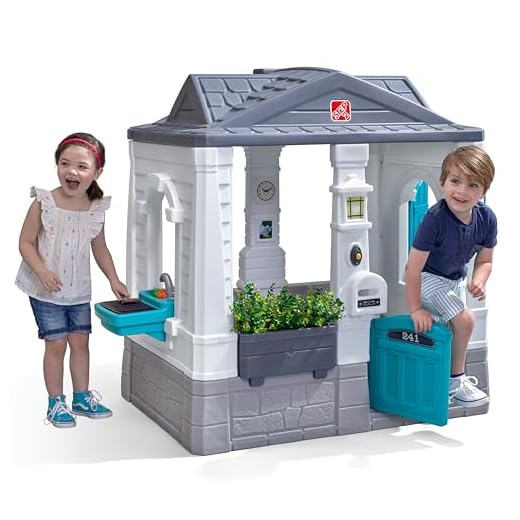 Step2 Neat & Tidy Cottage Kids Playhouse, Indoor/Outdoor Playset, Interactive Play with Sounds, Made of Durable Plastic, for Toddlers 1.5+ Years Old, Grey