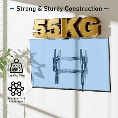 Image of BONTEC Tilting TV Wall Mount Low Profile for Most 26-65 inch LCD LED OLED Flat Curved Screen TVs, Slim TV Wall Bracket Max VESA 400x400mm, Loading Capacity up to 121lbs, Fits Wood Studs