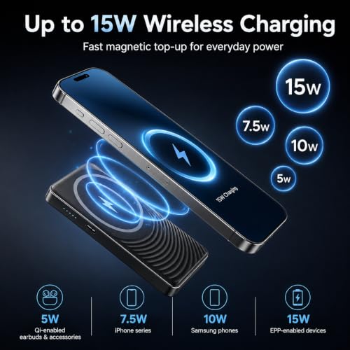 Image of 2026 for Magsafe Portable Charger iPhone, Ultra Slim Magnetic Power Bank Fast Charging, Wireless Battery Pack 10000mAh, 20W Powerbank Compatible with i-Phone Air 17 /16 /15 /14 /13 /12 Series,Jet Black