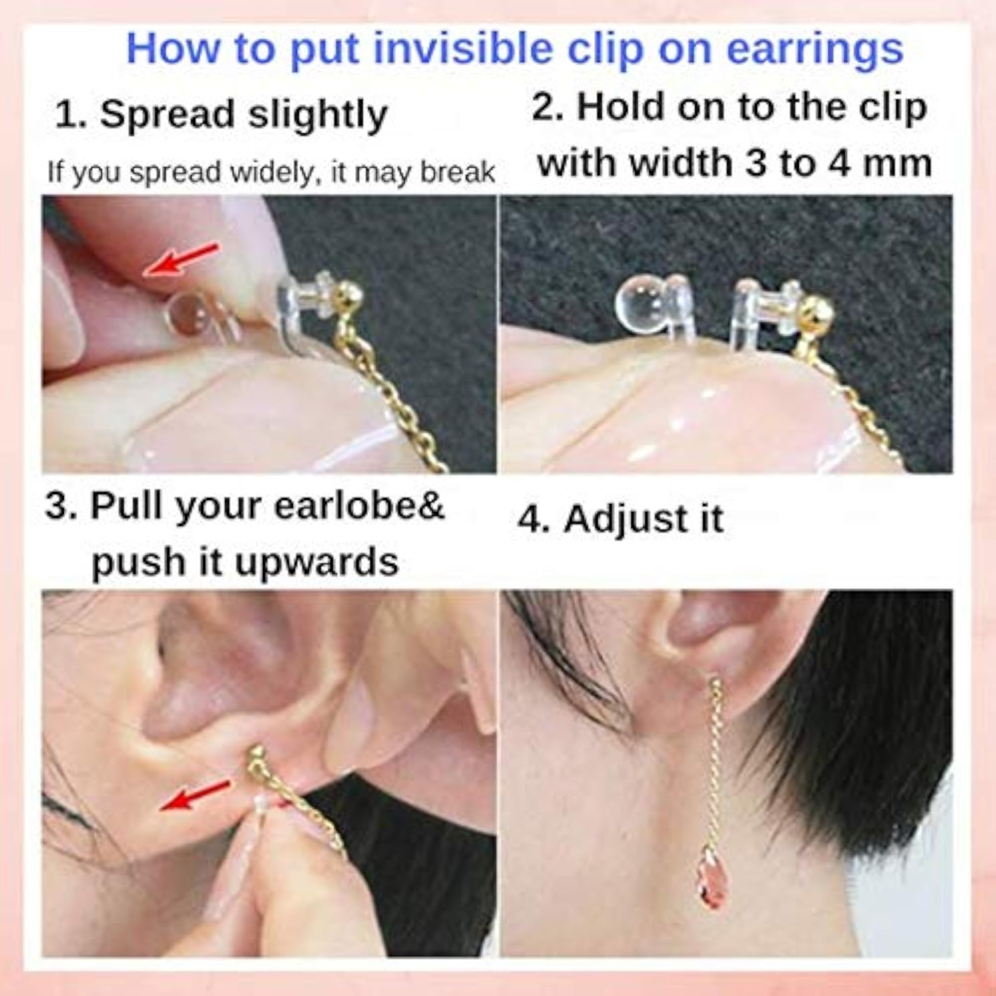 Men's Small Black Spike K-POP Invisible Clip On Stud Earrings
