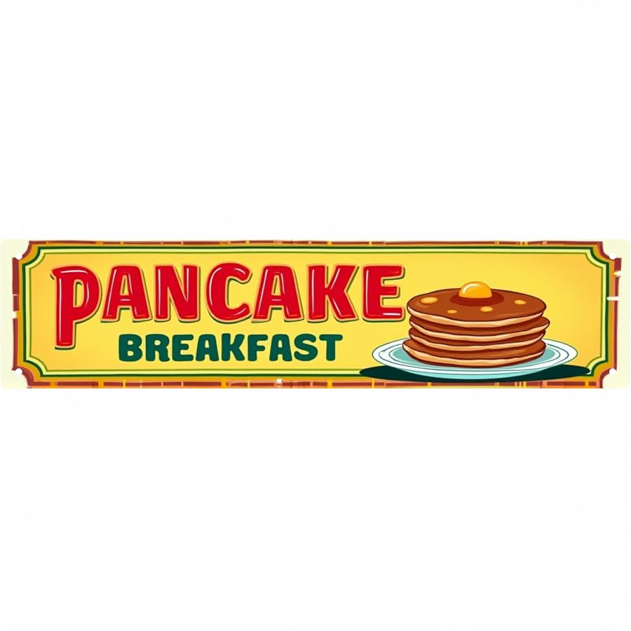 Decorative Tin Signs 16 * 4 Inches 'Pancake Breakfast' Themed Design for Kitchen, Breakfast Nook, Patio | Retro Kitchen Decor, Family Sign, Vintage Decor for Home