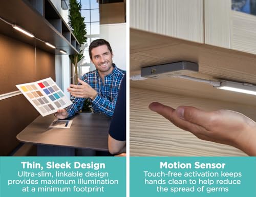 Image of PureOptics LED Under Cabinet Light Kit, Motion Sensor, Dimmable, Linkable, 3 Color Settings, Tool-Free, for Kitchen, Cabinets and Closets, (3) 9 inch Bars