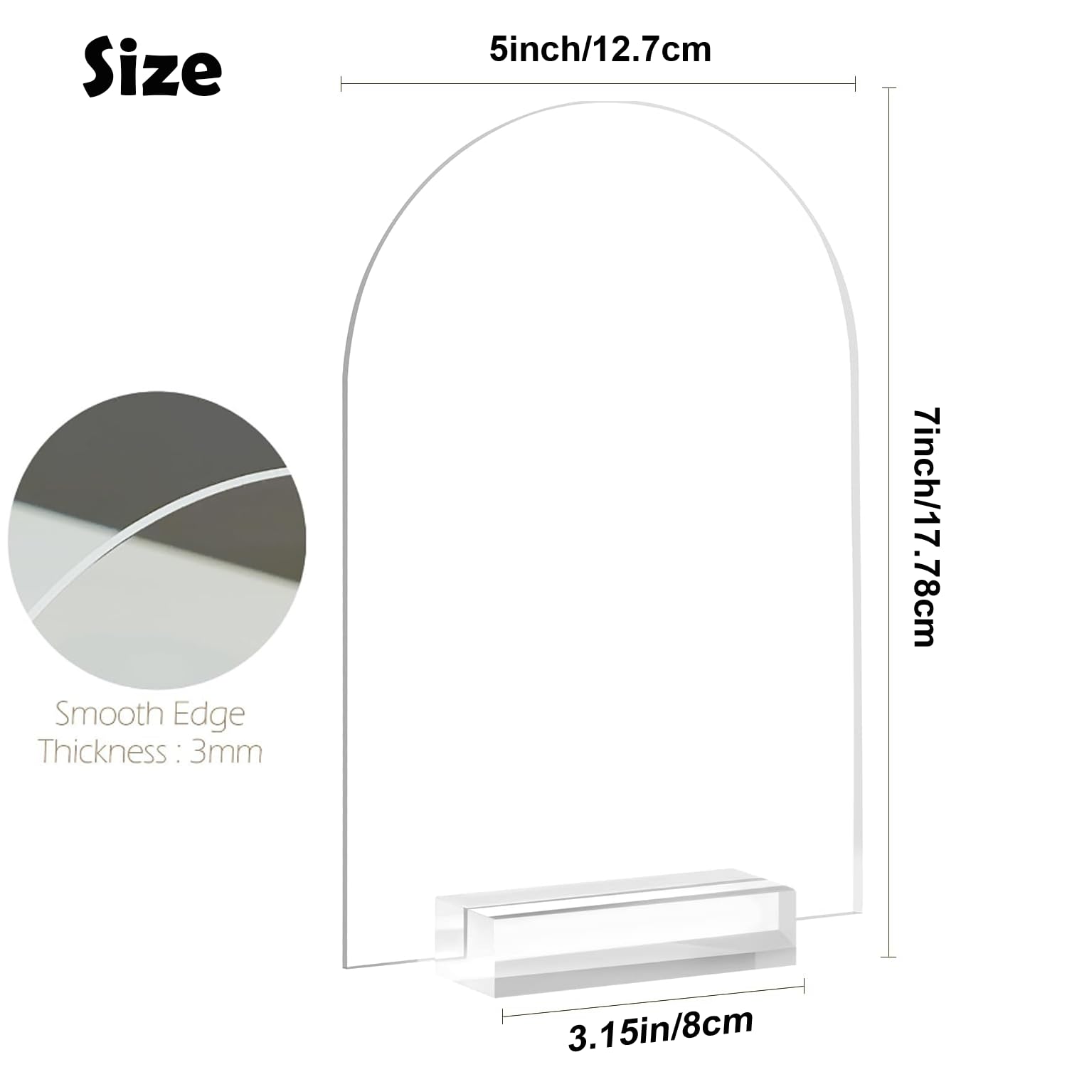 Paquete de 10 letreros acrílicos transparentes de 5 x 7 pulgadas con soportes, letreros de mesa acrílicos en blanco, hoja acrílica arqueada con parte superior redonda, letrero de arco acrílico en