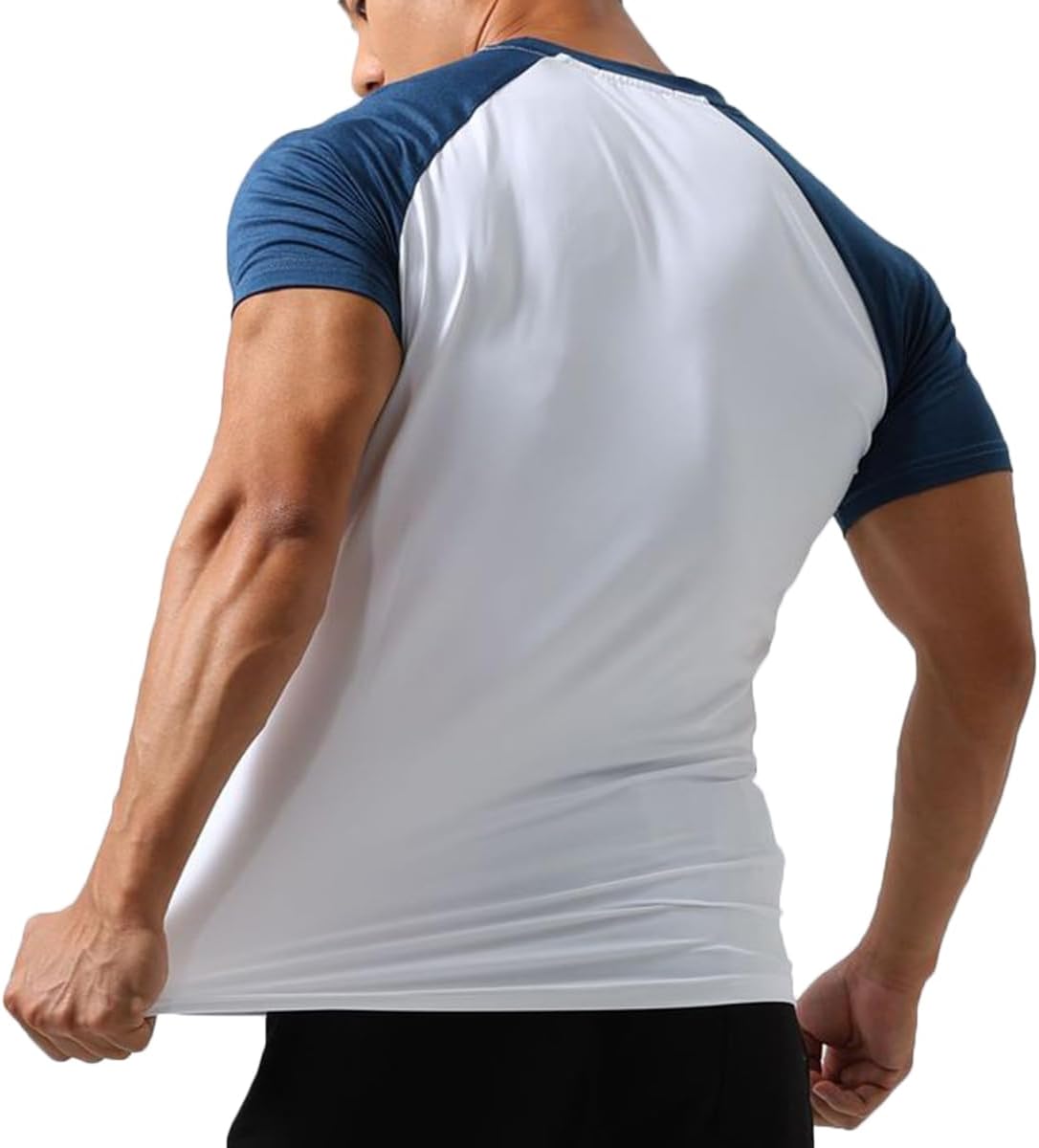 Mens Gym Muscle Short Sleeve Sweat Workout Shirts Quick Dry Stretchy Athletic T-Shirts for Men T77 - Image 5