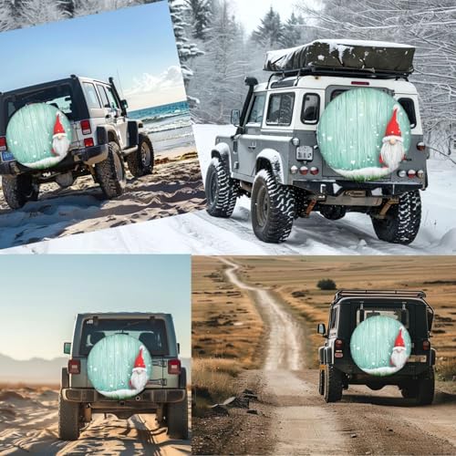 Image of Cute Gnome Snowflakes Spare Tire Cover for Rv Trailer Camper- Cute Xmas Winter Waterproof Wheel Protectors Cover Universal Fit for Truck SUV Travel New Year Outdoor-14 inch