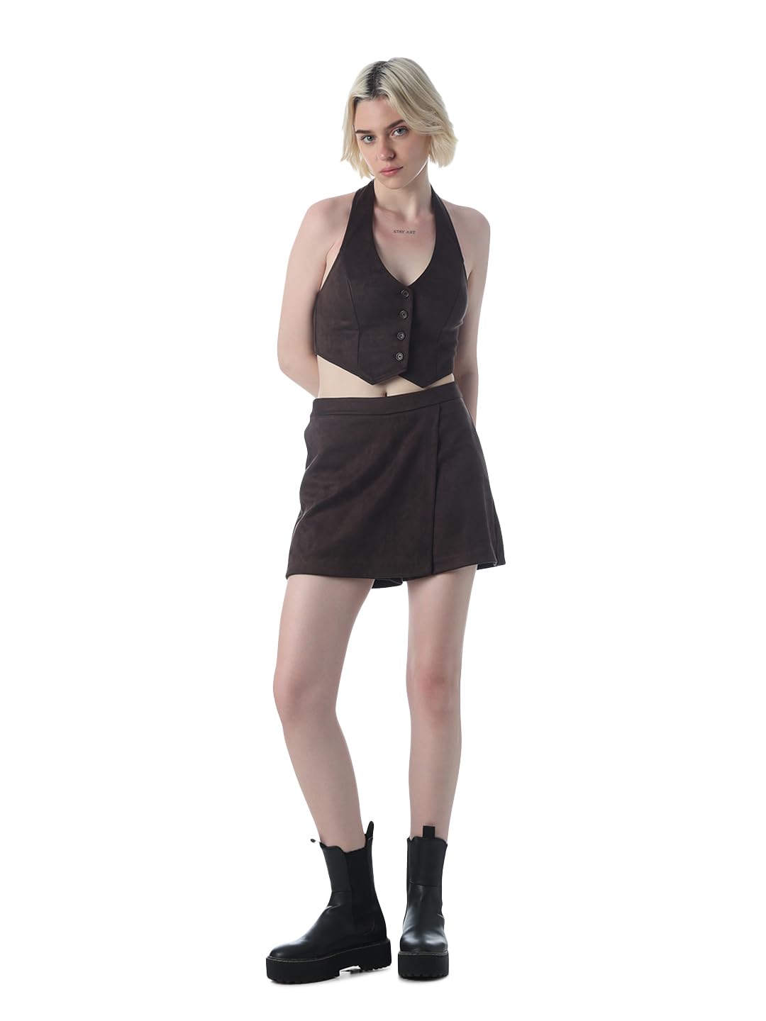 only Women's Solid Regular Fit Brown Waistcoat-picture-28