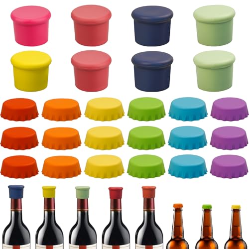 benlidoner 26 tapones de silicona para botellas de cerveza, reutilizables, prácticas tapas para botellas de vino, cerveza, botellas de cristal