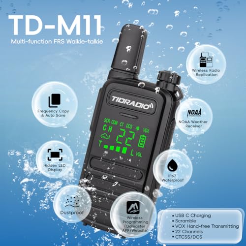 TIDRADIO TD-M11 Plus FRS Walkie Talkies Long Range, Waterproof/Dustproof,AI Noise Reduction,Web Bluetooth Programming,NOAA,VOX/Hand-Free,22CH,for Hunting,Camping,Emergency Use,Two-Way Radios,2Pack - image 8