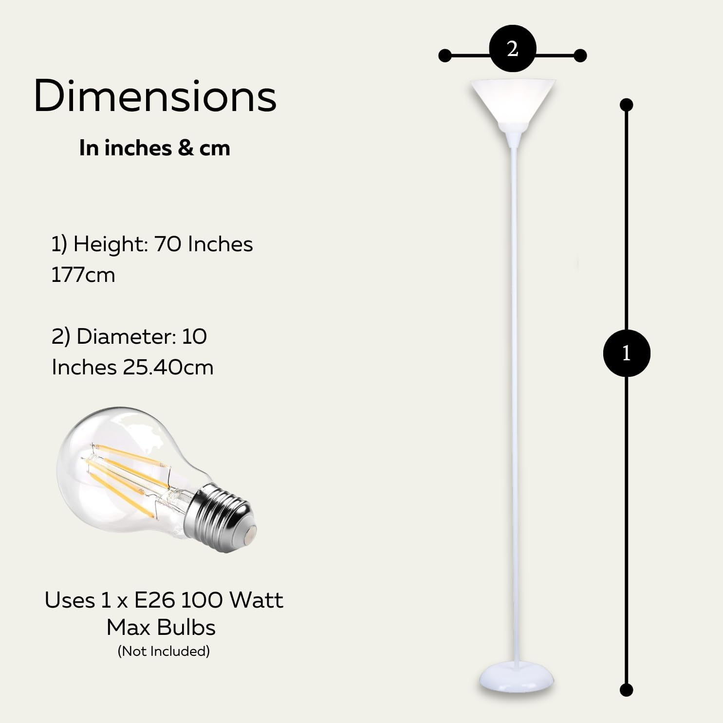 LIGHTACCENTS White Torchiere Floor Lamp - Floor Lamps for Living Room, Bedroom Standing Lamp, Modern Living Room Decor, 70-Inch Pole Light with Opal White Cone Shade - Stylish Tall Lamp
