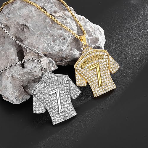 Number 7 Soccer Jersey Pendant Necklace, No.7 Soccer Jersey Ball Necklace for Men Women Gold Silver Number Football Necklace Rock Football Player Charm Jewelry4