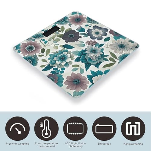 Báscula Digital Floral Gris Azulado y Blanca para Baño miniatura 3