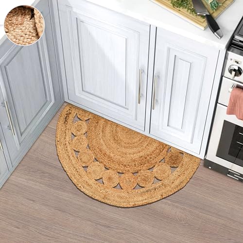 Tapete Boho Trenzado 1.5x3 ft Juta Natural Semicircular miniatura 2