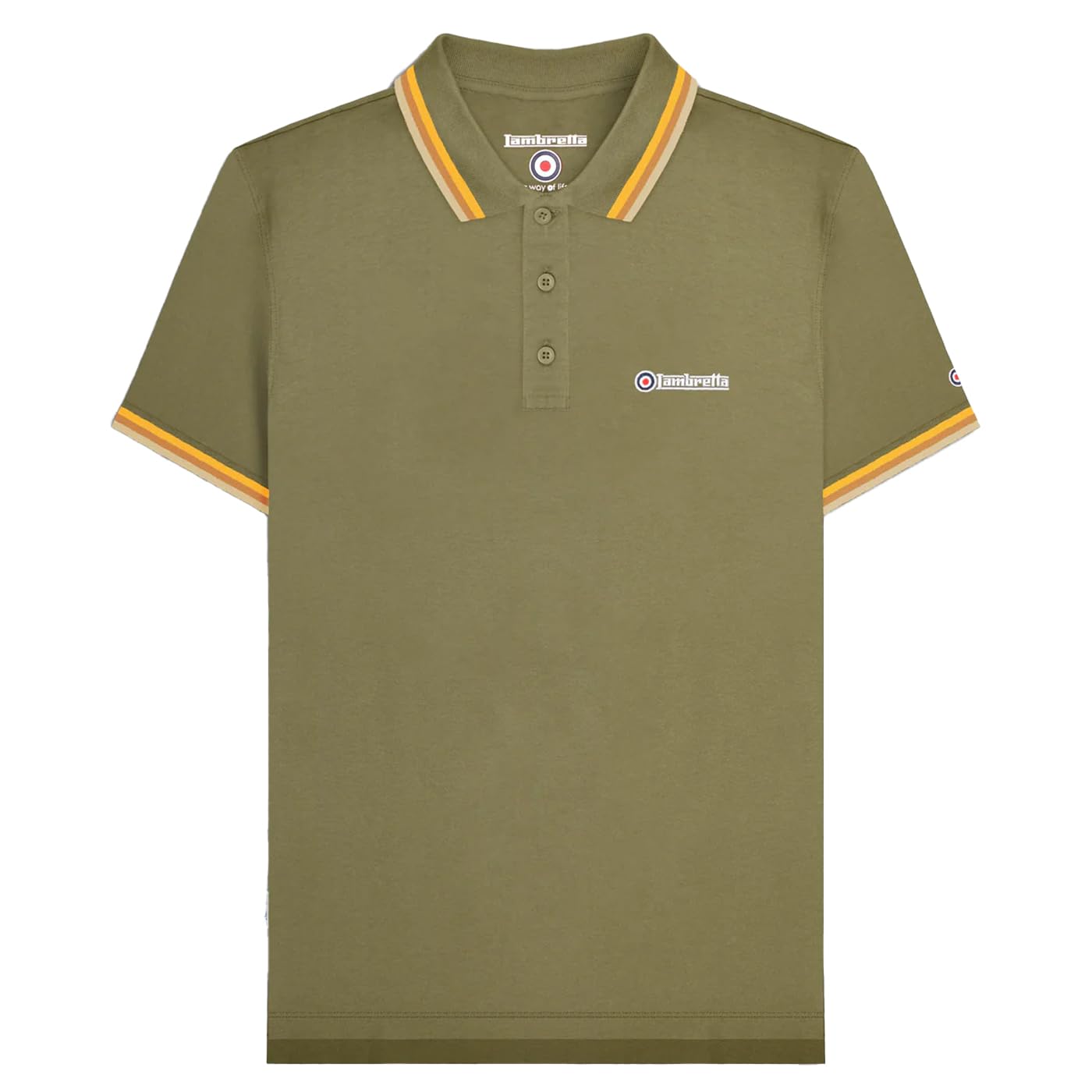 Lambretta Men's Khaki (Gold/Tobacco/Cream) Triple Tipped Polo Shirt Big & Tall Short Sleeve - Khaki - 4XL