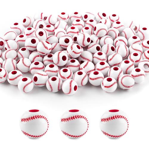 AUEAR 100 Pack Baseball Beads 12mm for Sport Jewelry Making Necklace Bracelet Craft Decoration Accessories