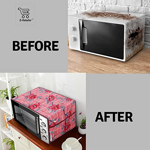 Image of Polyester 3-Layered Microwave Oven Top Cover With 4 Utility Pockets Suitable for Upto 30 Liter (Color- Red, Size-36x14 Inches)
