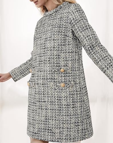 Kedera Womens Long Sleeve Tweed Dress Elegant Crew Neck A-line Party Vintage Mini Skirt Causal Dresses3