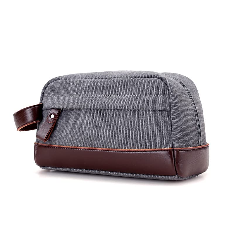 Toiletry Bag Hanging Dopp Kit Water Resistant Canvas Shaving Bag with Large Capacity for Travel Organizer Clutch Bag Canvas Wash Bag for Men Canvas Shaving Kit Travel Accessories Bag (Gray)
