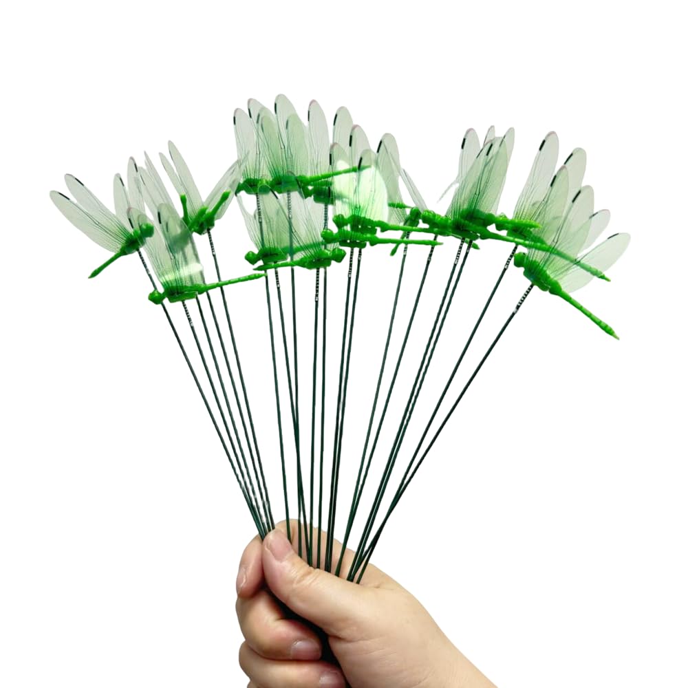 Garden Dragonfly Stakes with Sticks,3D Removable Fake Dragonfly,10" Waterproof Shaking Head Dragonflies Ornaments Garden Decor for Outside,Christmas Whimsical Gifts for Kindergarten (25