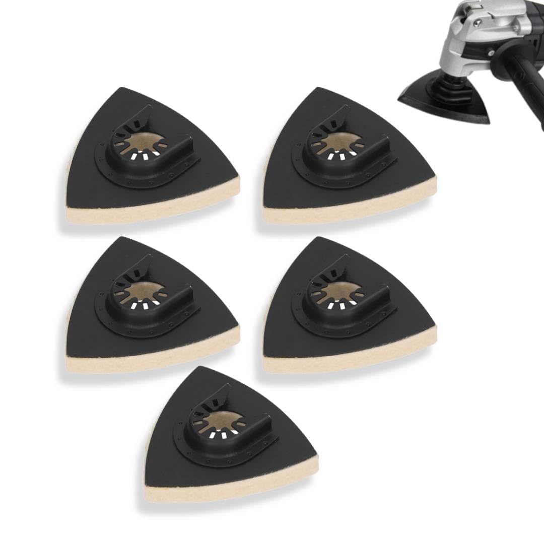 3.1 Inch Wool Polishing Pad,5PCS Felt Polishing Pads, Oscillating Tool Buffing Pad Triangular Multitool Felt Disc Abrasives with Alloy Steel Base for Angle Grinder Most Electric Tools,3.1in