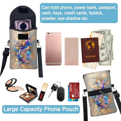 Image of Neoprene Cell Phone Sleeve Pouch Case Bag with Crossbody Strap Neck Lanyard for Women 7.5 X 4.3 in BF Flowers