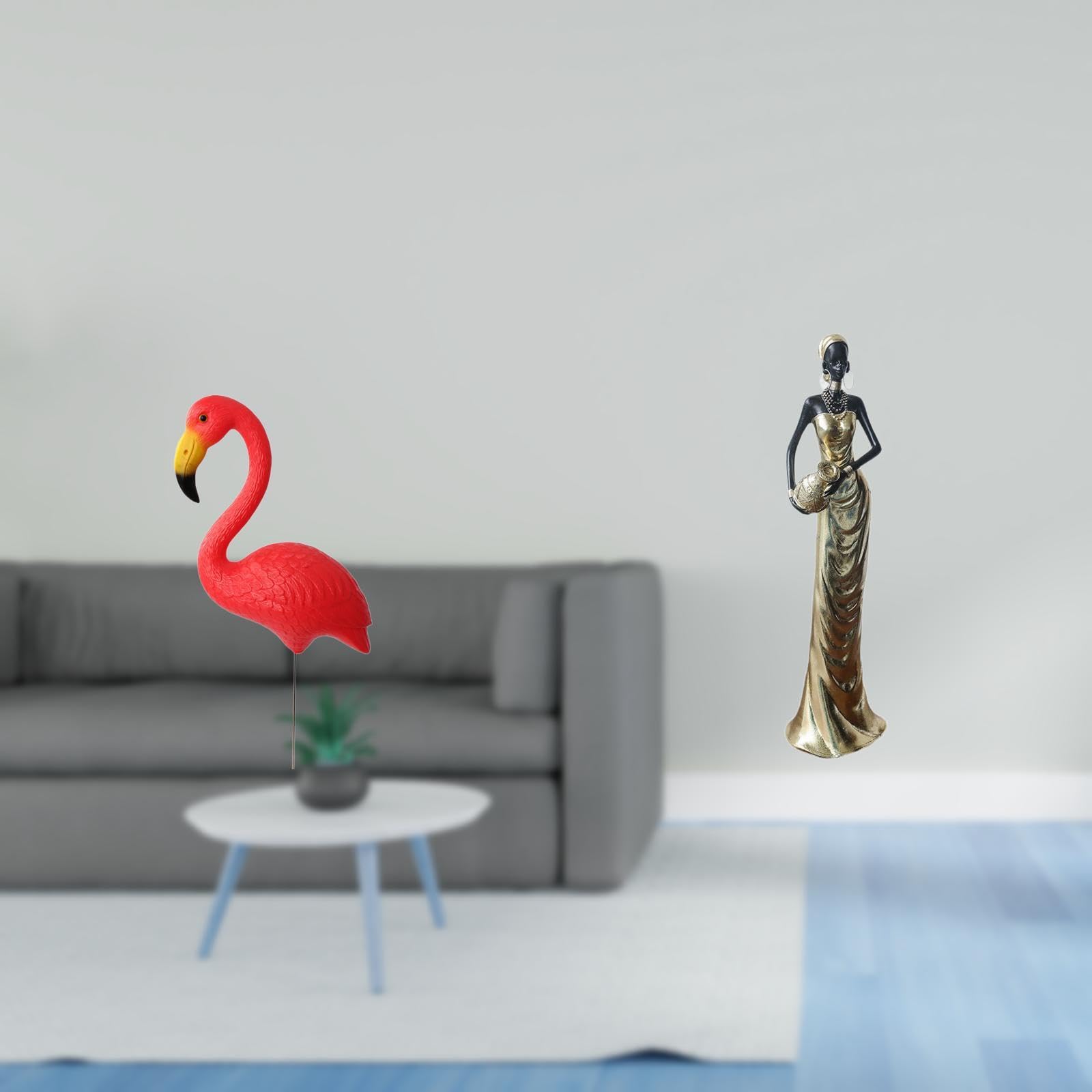 Enakshi® Flamingo Fairy Garden Stake Sculpture and African Tribal Lady Statue Vintage Art Crafts Decorative Ornament for Holiday Spring Home Decor-image-17