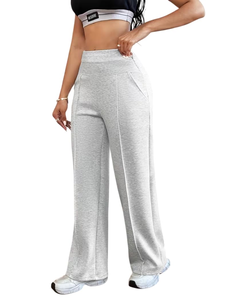 celary Korean Women's Trousers|Women's High Waist Wide Leg Pants|Stretch Lounge Pants with Side Pockets|Soft Breathable Casual Palazzo Trousers for Gym, Travel, Office-picture-30