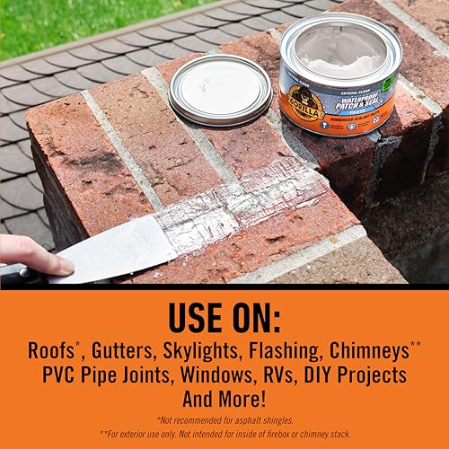 Image of Gorilla Waterproof Patch & Seal Rubberized Sealant Paste, 12.8 Ounce Can, Clear (Pack of 1) - Stops Leaks, Flexible Gap & Crack Filler, Shrink & Mildew Resistant, Paintable