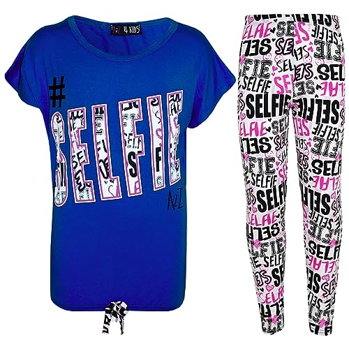 Kids Girls #Selfie T Shirt Top & Fashion Selfie Graffiti Legging Set 7-13 Years