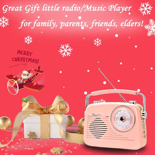 Radio portátil vintage 3 bandas AM FM BT MP3 rosa y azul miniatura 3