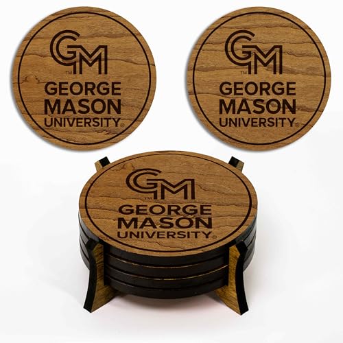 LazerEdge George Mason Patriots Wooden Coaster Set - Cherry Wood - Officially Licensed Product - 4-Pack