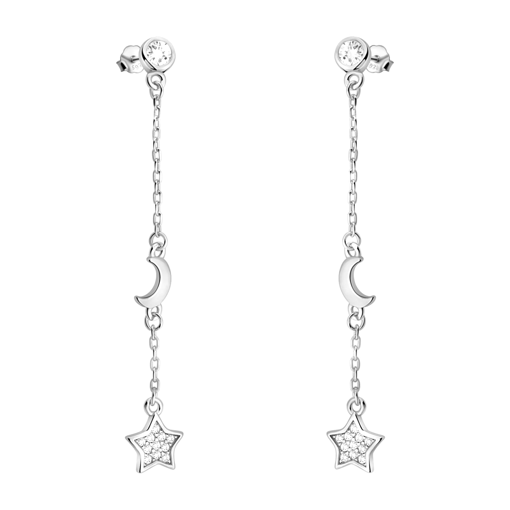 SOFIA MILANI - Damen Ohrringe 925 Silber - mit Zirkonia Steinen - Sternen Mond Ohrhänger