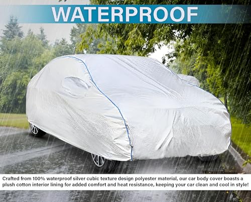 Image of Kerwa Waterproof Car Cover Compatible with Tata Altroz, Dust, UV & Scratch, All-Weather Proof Full Body Cover, Metallic Silver with Blue Lining, Triple Stitched Elasticated Bottom with Mirror Pocket