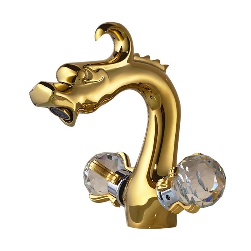 Robinet lavabo dragon or poli pour salle de bains familiale chic