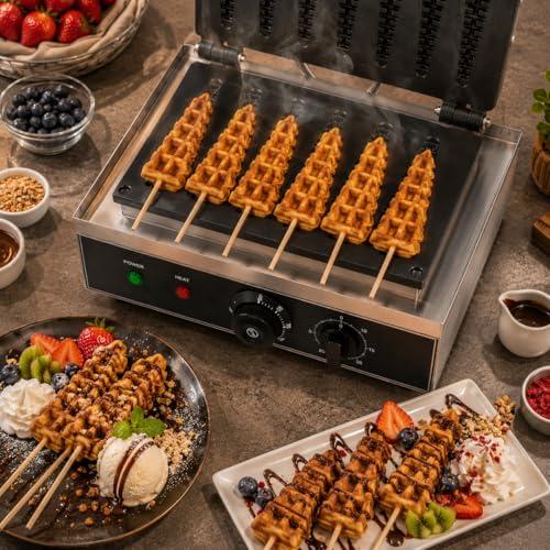 Image of Lolly Stick Waffle Machine 6 Slot, Commercial Electric Waffle Stick Maker, Professional Waffle Machine for Cafe Bakery