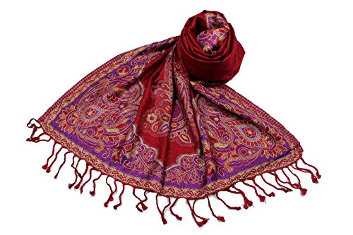 Étole viscose unie SHANKARA N18 avec bordure à motif floral