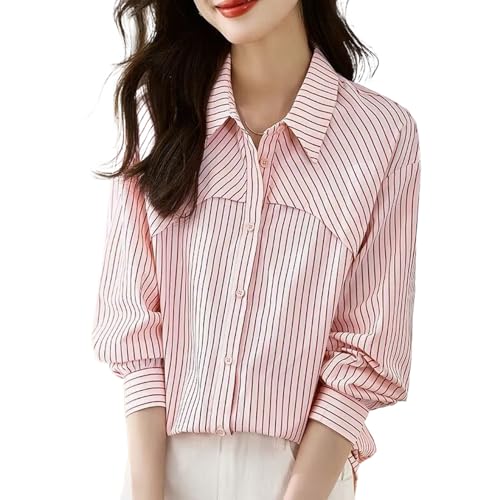 Chemisier décontracté à rayures rétro de coupe fluide, haut élégant vintage d'automne pour femme