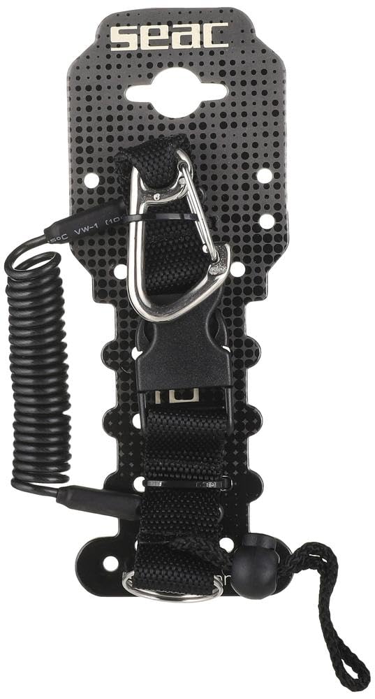 SEAC Corda di Sicurezza a Spirale Estensibile con Moschettone e Due Occhielli Unisex Adulto, Nero, 1.3 m