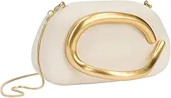 Bolsa Clutch com Detalhe Escultural Dourado – Corrente Fina, Design Moderno e Exclusivo
